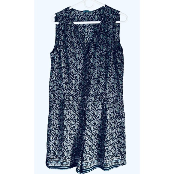 Fleur Bleue Romper Womens Size 12 Navy Blue Floral V-Neck Sleeveless Fully Lined - Picture 1 of 9